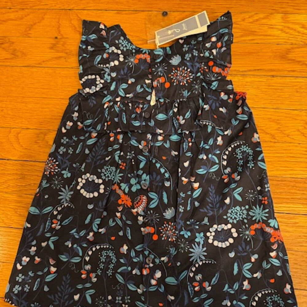NWT Jacadi Paris liberty cotton floral navy blue ruffle lined dress 18-24mo